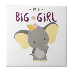 Azulejo elefante lindo chica grande y floral
