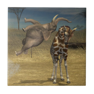 Azulejo Elefante salta por la jirafa