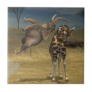 Azulejo Elefante salta por la jirafa