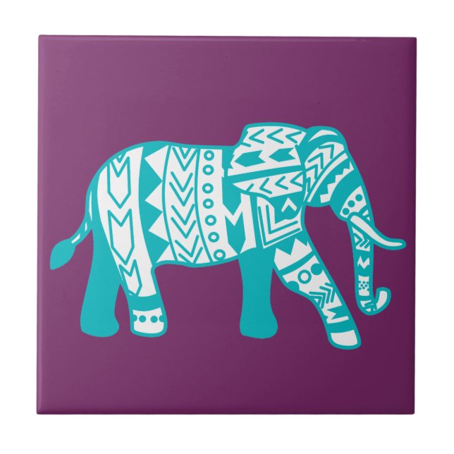 Azulejo Elefante tribal Verde azulado bohemio (Frente)