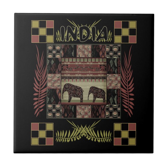 Azulejo elefantes étnicos de India (Frente)