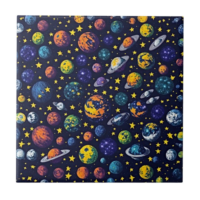 Azulejo Elegancia celeste: Retro cósmico (Frente)