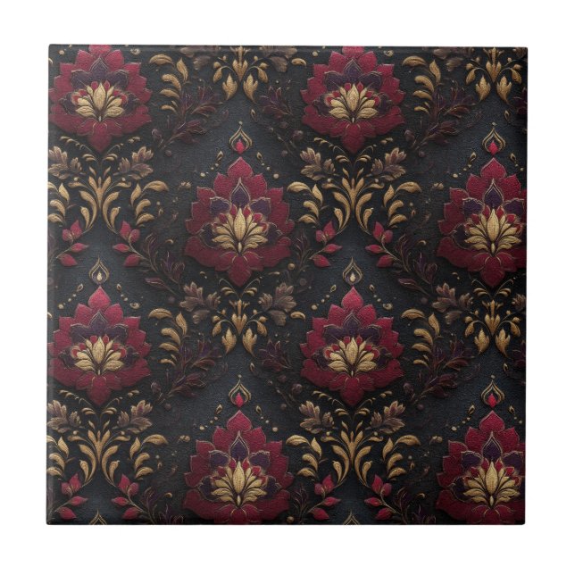 Azulejo Elegancia Damasco de Oro Borgoña (Frente)