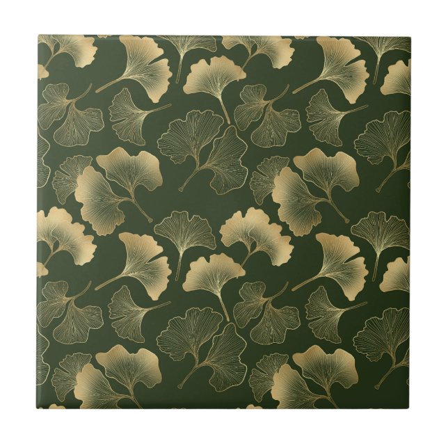 Azulejo Elegancia de Ginkgo Esmeralda – Botánico de Oro de (Frente)