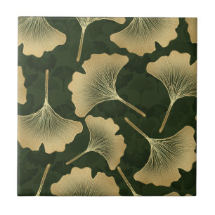 Azulejo Elegancia de Ginkgo Esmeralda – Botánico de Oro de