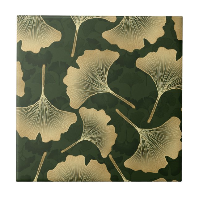 Azulejo Elegancia de Ginkgo Esmeralda – Botánico de Oro de (Frente)