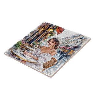 Azulejo Elegancia de mujeres parisinas: Paris Café Street 