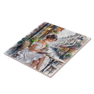 Azulejo Elegancia de mujeres parisinas: Paris Café Street