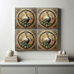 Azulejo Elegancia Dorada Majestuoso Pavo Real Art Deco