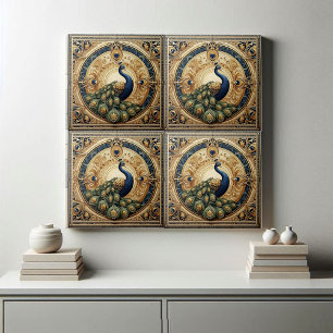 Azulejo Elegancia Dorada Majestuoso Pavo Real Art Deco