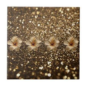 Azulejo Elegancia dorada: Shimmer hibiscus dorado