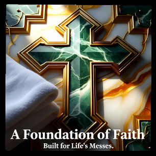 Azulejo Elegancia en piedra con marco dorado de la cruz de