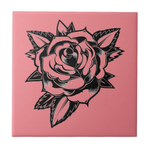 Azulejo Elegancia eterna para tu tatuaje de Rosa retro esp