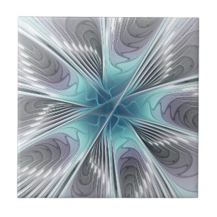 Azulejo Elegancia Flor de Arte Fractal Blanco Gris Azul