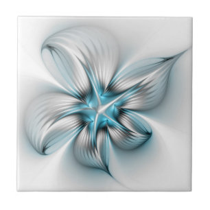 Azulejo Elegancia floral arte contemporáneo abstracto azul