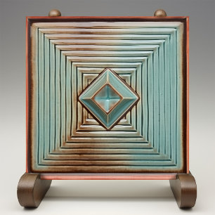 Azulejo Elegancia Geométrica de Mediados de Siglo Verde Te