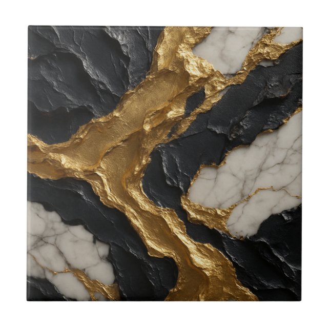 Azulejo Elegancia Golden Rift – Lujo en Mármol y Negro (Frente)