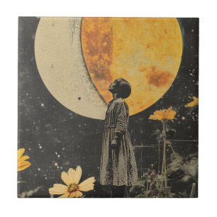 Azulejo Elegancia iluminada por luna - Mujer con luna
