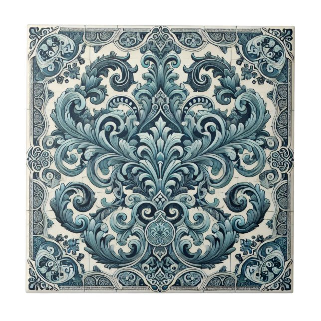 Azulejo Elegancia turquesa - Diseño de inspiración portugu (Frente)
