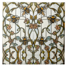 Azulejo Elegant art nouveau botanical  bee stain glass