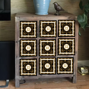 Azulejo Elegant Baroque Gold Ornament Pattern on Black