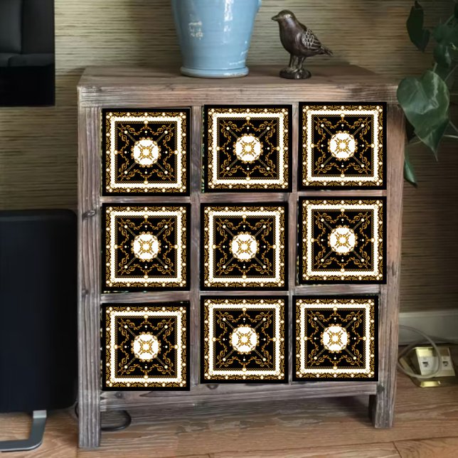 Azulejo Elegant Baroque Gold Ornament Pattern on Black  (Subido por el creador)