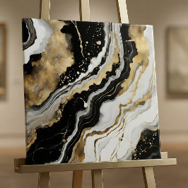 Azulejo Elegant Black Gold & White Agate Marble Fluid Art
