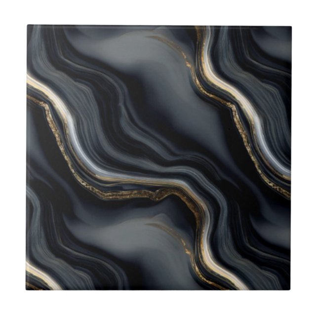 Azulejo Elegant Black Marble and Gold Veins Abstract  (Frente)