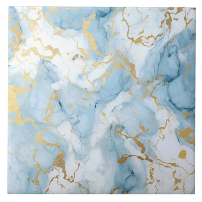 Azulejo Elegant Blue And White Gold Marble Pattern  (Frente)