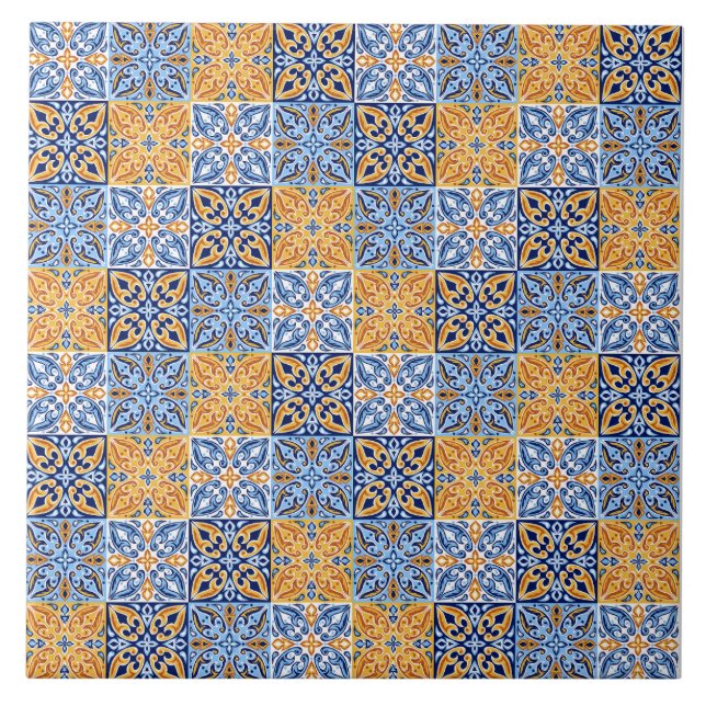 Azulejo Elegant blue& brow yellow Italian  pattern  (Frente)