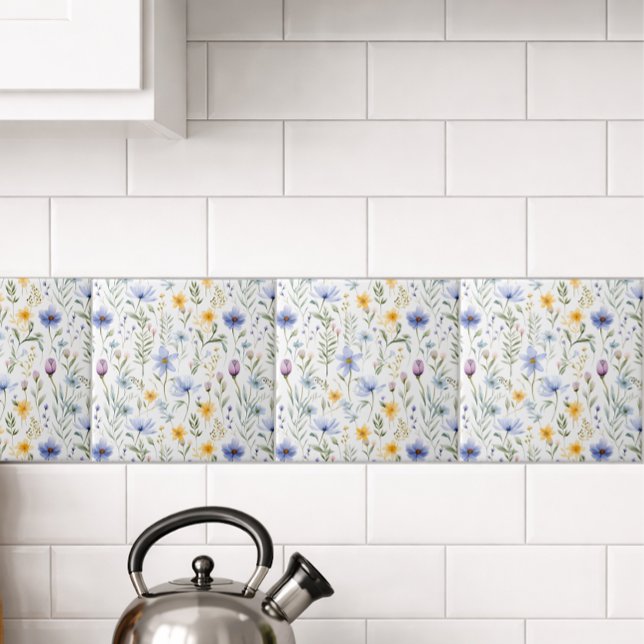 Azulejo Elegant Blue Purple Watercolor Wildflower  (Subido por el creador)