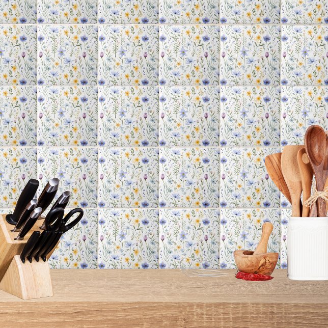 Azulejo Elegant Blue Purple Watercolor Wildflower  (Subido por el creador)