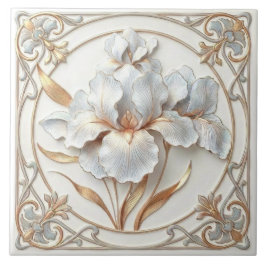 Azulejo Elegant Blue Rose Gold Stylized Lilies
