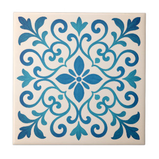 Azulejo Elegant Blue & Turquoise Mediterranean Floral V2