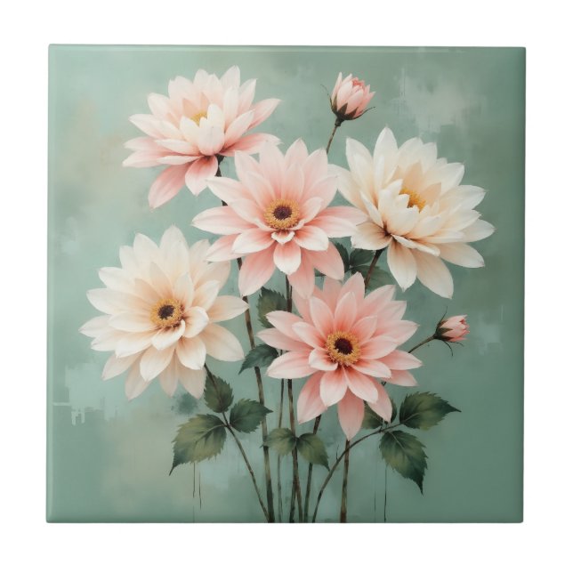 Azulejo Elegant Blush Chrysanthemum Art (Frente)
