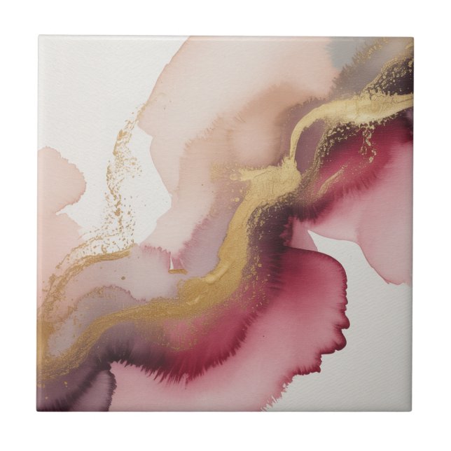 Azulejo Elegant Burgundy and Gold Watercolor Art (Frente)