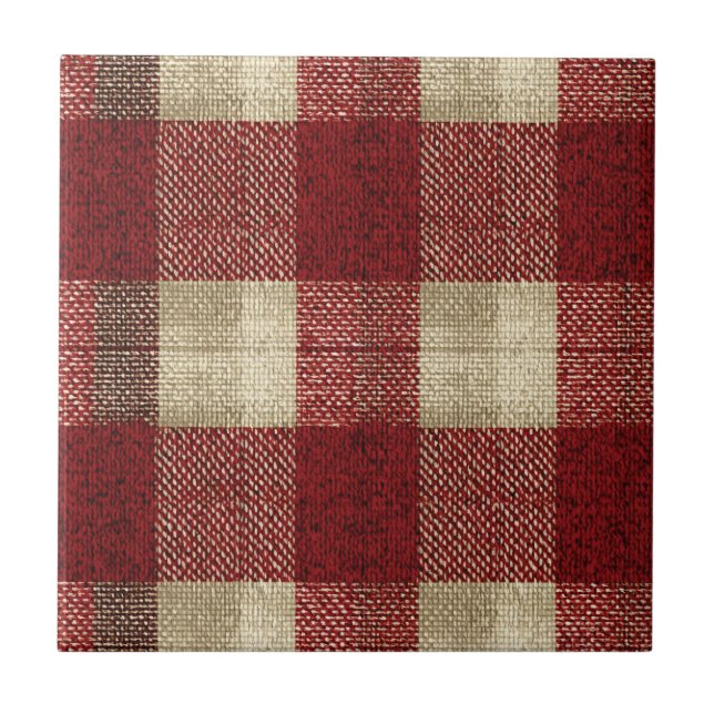 Azulejo Elegant Burgundy Ivory Rust Red Plaid Pattern (Frente)