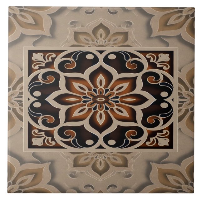 Azulejo Elegant Earth-Tone Floral Mandala Tile Design (Frente)