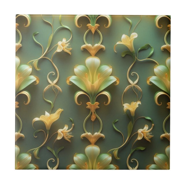 Azulejo Elegant Floral Art Nouveau Ceramic Tile (Frente)