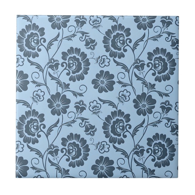 Azulejo Elegant Floral Pattern on Light Blue Back (Frente)