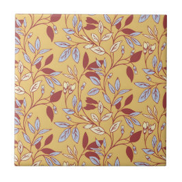 Azulejo Elegant Floral Pattern with Red and Blue Leaves