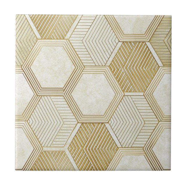 Azulejo Elegant Gold Hexagon Geometric Pattern - Marble 2 (Frente)
