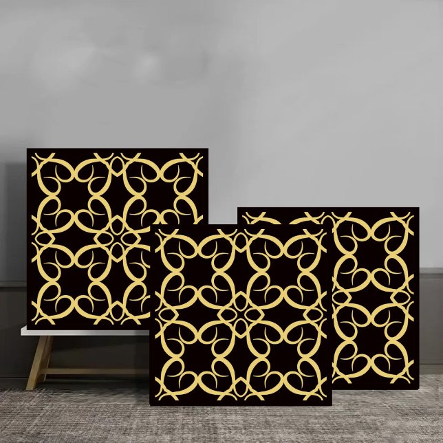 Azulejo Elegant Golden Curved Line Pattern on Black (Subido por el creador)