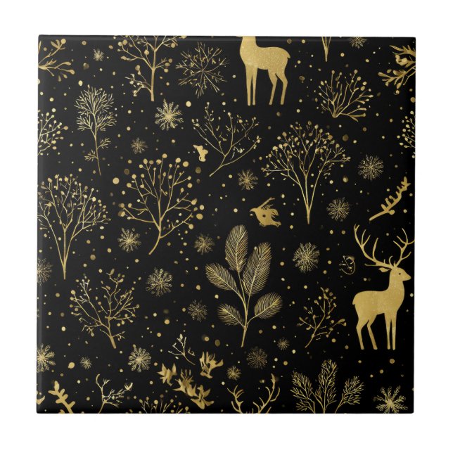 Azulejo Elegant Golden Winter Forest Pattern (Frente)