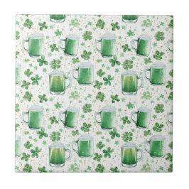 Azulejo Elegant Green Beer Mugs and Shamrocks White