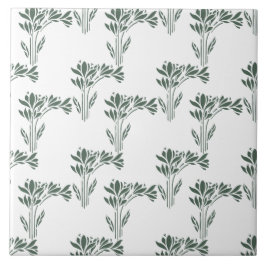 Azulejo Elegant Grey-Green Botanical Pattern 