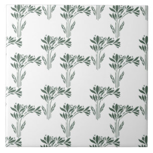 Azulejo Elegant Grey-Green Botanical Pattern