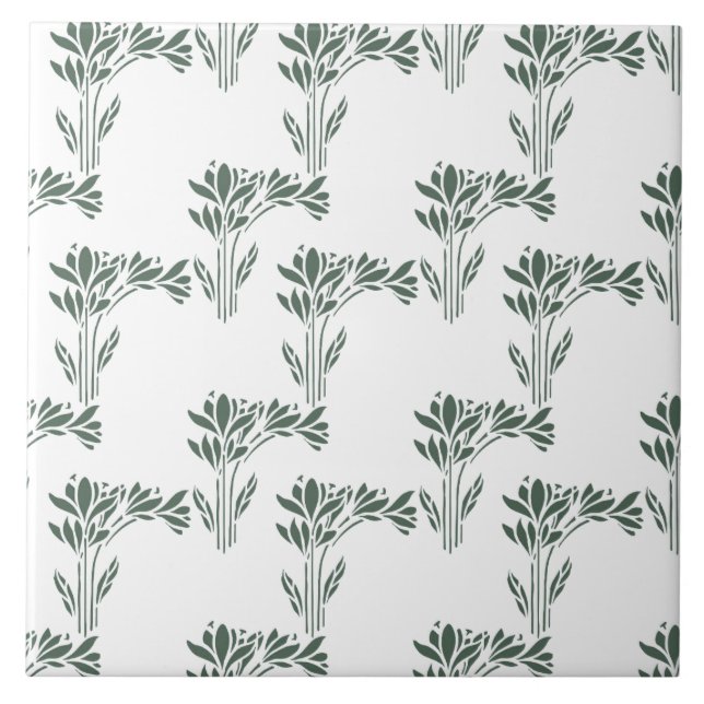 Azulejo Elegant Grey-Green Botanical Pattern  (Frente)