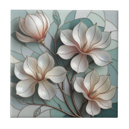 Azulejo Elegant Magnolia Stained Glass Floral Mosaic Art