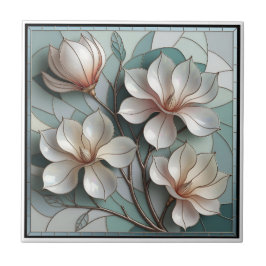 Azulejo Elegant Magnolia Stained Glass Floral Mosaic Art